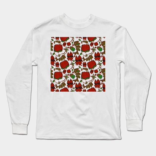 Native Australian Florals - Red and Green - Banksia and Sturt Desert Pea - CreateArtHistory Long Sleeve T-Shirt by annaleebeer